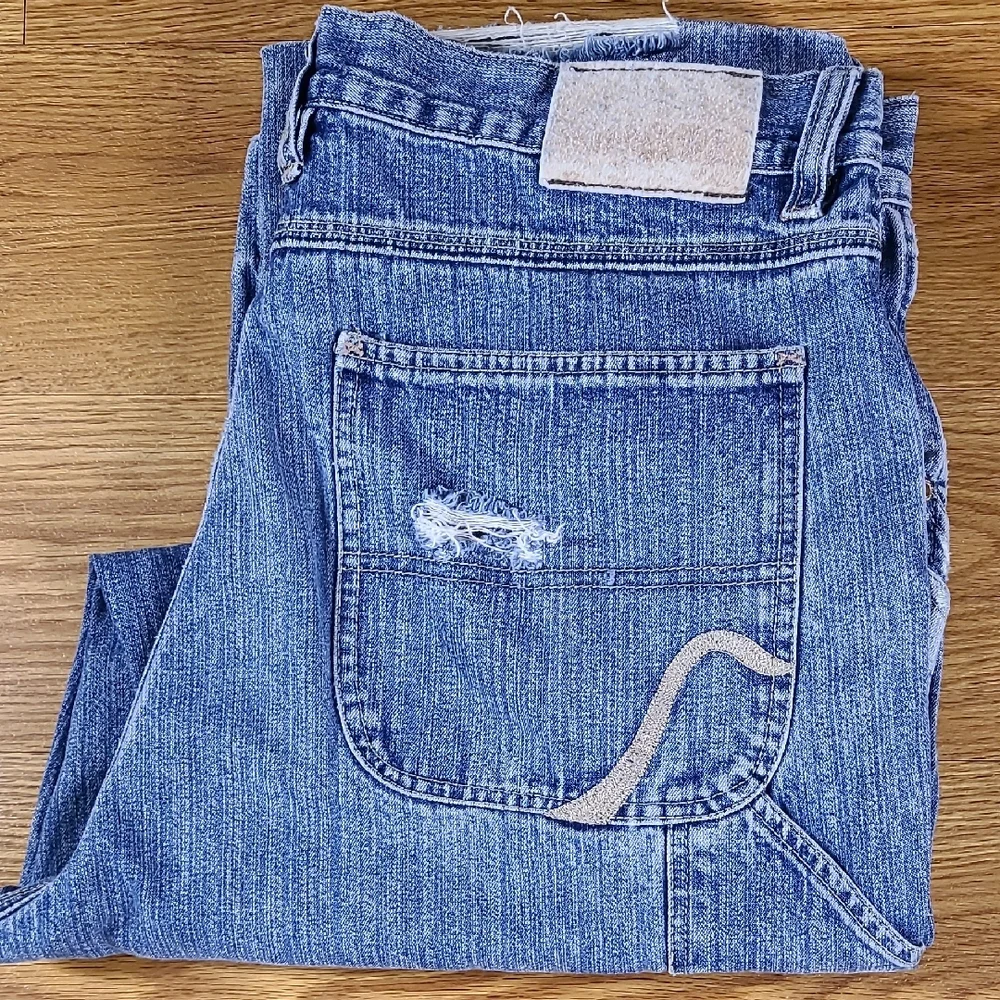 DRUNKN MUNKY VINTAGE 38x28 MENS DISTROYED FADED STRIGHT BAGY JEANS